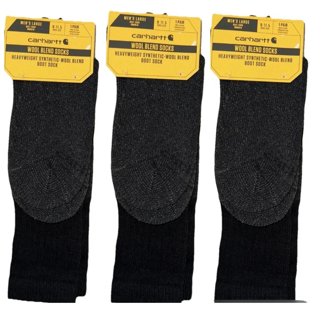 NWT Carhartt Heavyweight Boot Socks 3 Pairs Of Men's L 9-11.5 Black Wool Blend
